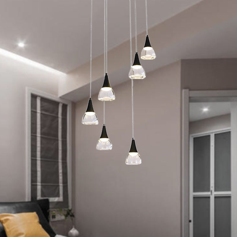 Ludovica - Cluster Conical Cluster Drop Pendant Modern Acrylic 5/6-Light Black Hanging Ceiling Light for Bedroom Living Room