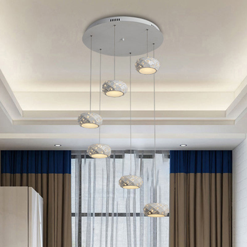 Morgane - Modern Drum Pendant Light  Modern Metal LED White Suspension Lighting in White/Warm Light with Adjustable Cords