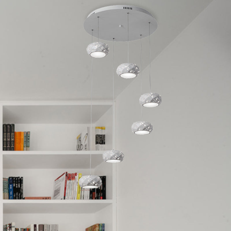 Morgane - Modern Drum Pendant Light  Modern Metal LED White Suspension Lighting in White/Warm Light with Adjustable Cords