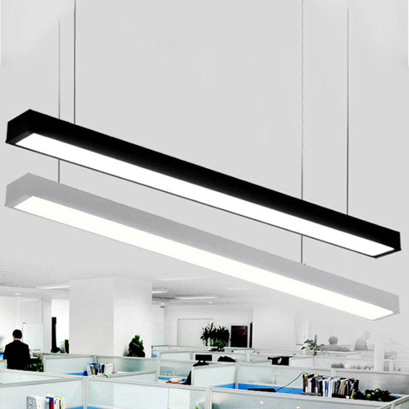Sleek Rectangular LED Hanging Light - Minimal Silver/Black/White - 23.5"/35.5"/47" Long - 5"/8"/12" Wide