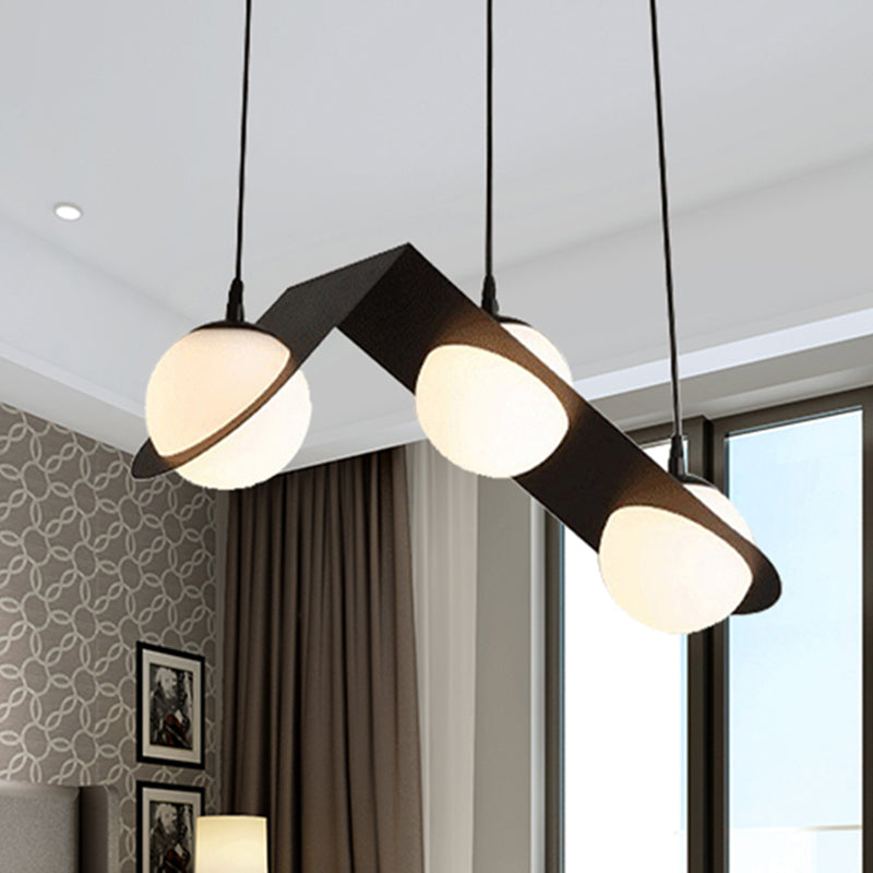 Modernist Glass Cluster Pendant Light with 2/3 White Ball Shades and Black LED Hanging