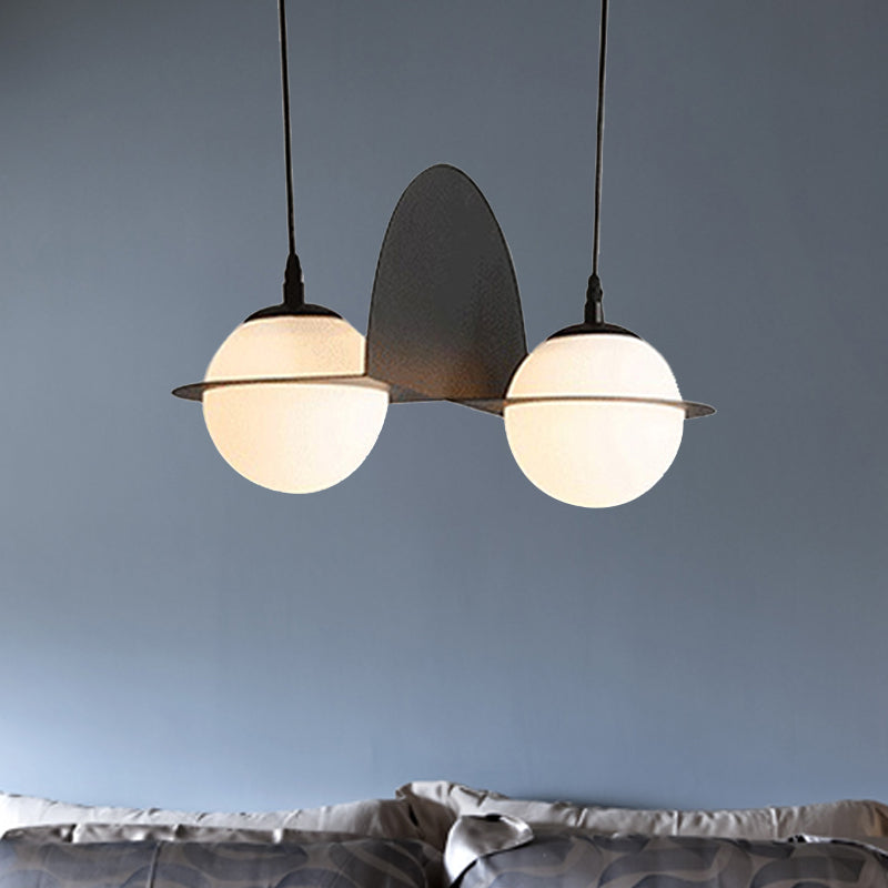 Modernist Ball White Glass Cluster Pendant Light - Straight/Curved Design 2/3 Lights Black Led