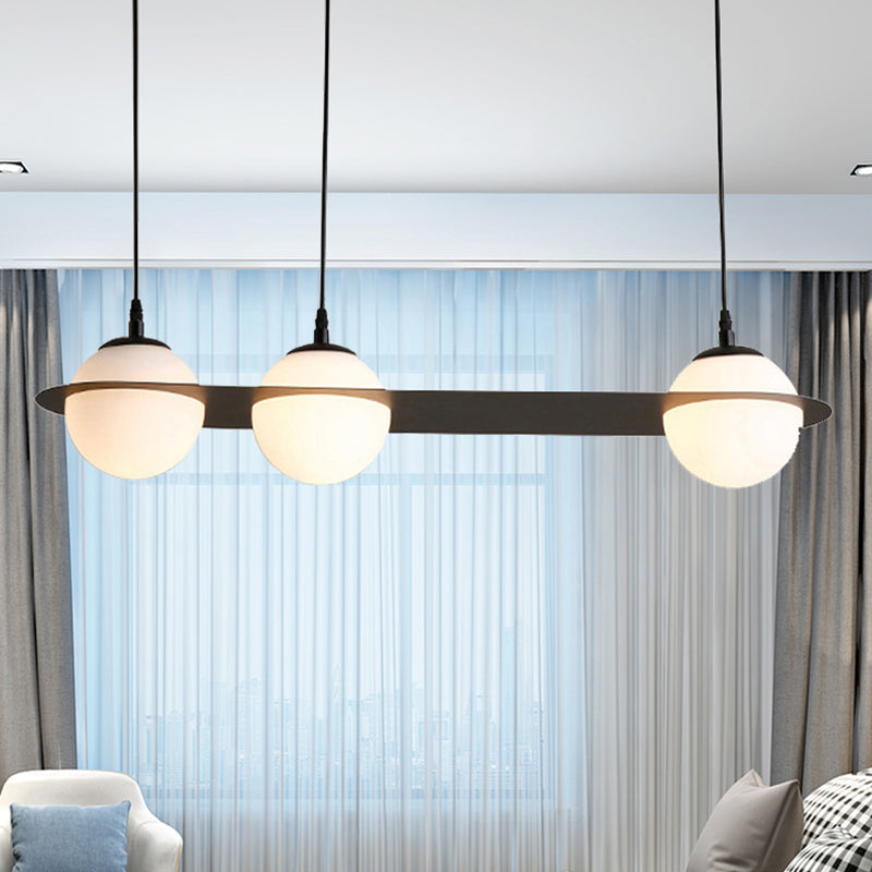 Modernist Glass Cluster Pendant Light with 2/3 White Ball Shades and Black LED Hanging