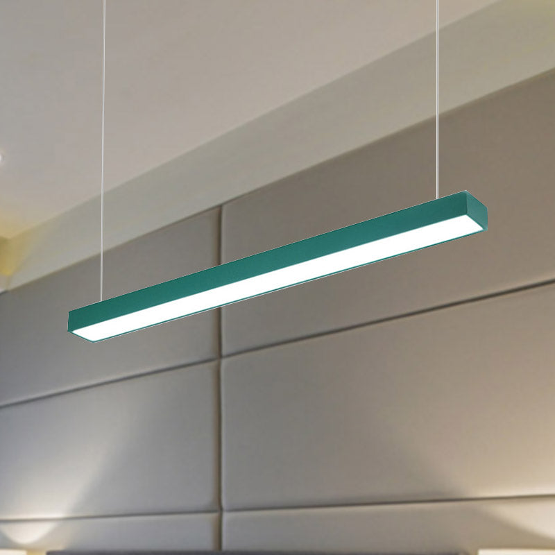 Linear Led Hanging Lamp For Office Vibrant Yellow/Green/Blue Rectangular Minimal Pendant Lighting