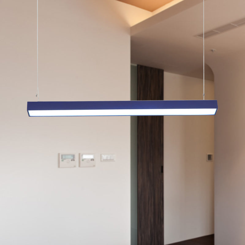 Linear Led Hanging Lamp For Office Vibrant Yellow/Green/Blue Rectangular Minimal Pendant Lighting