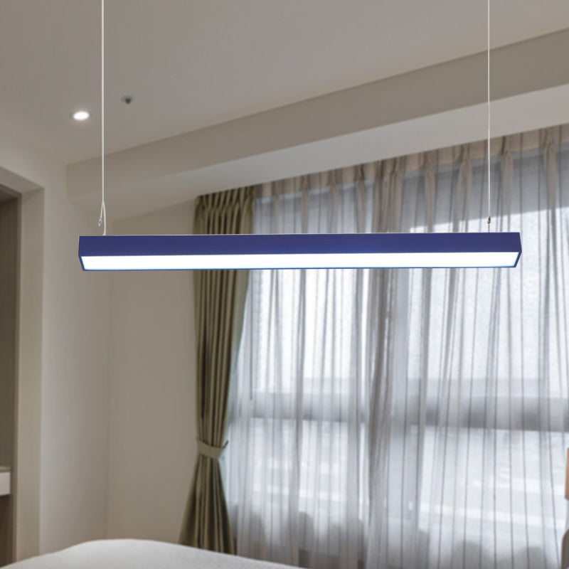 Linear Led Hanging Lamp For Office Vibrant Yellow/Green/Blue Rectangular Minimal Pendant Lighting
