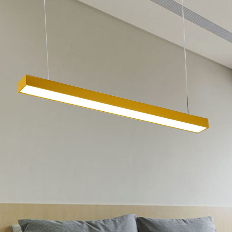 Linear Led Hanging Lamp For Office Vibrant Yellow/Green/Blue Rectangular Minimal Pendant Lighting