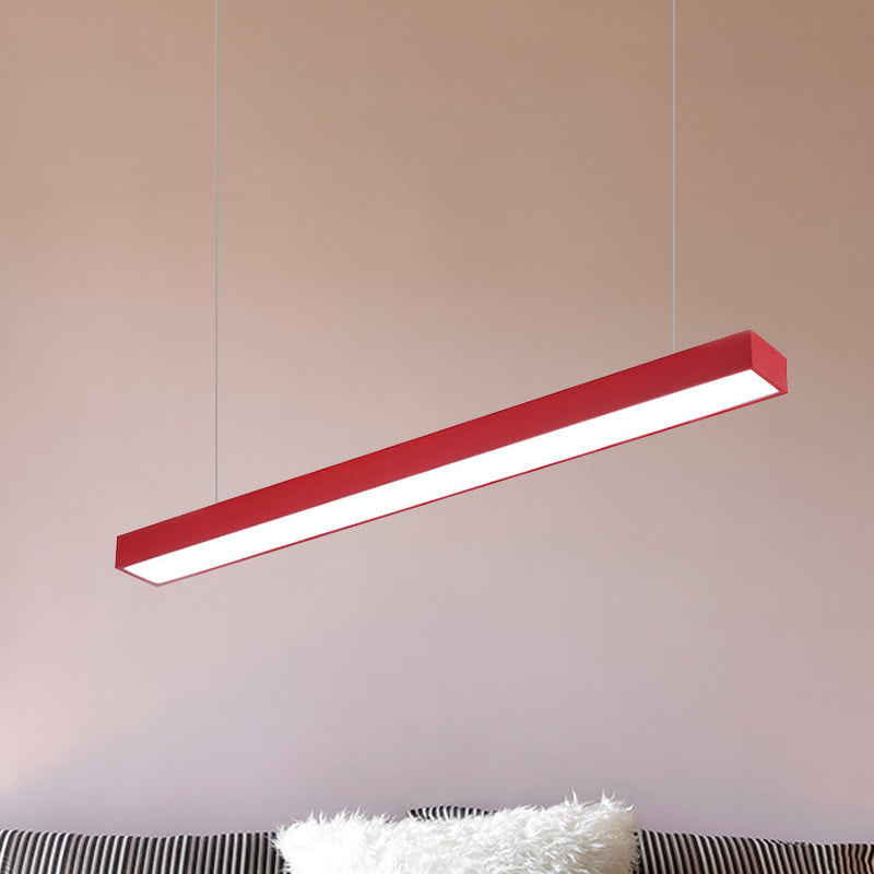 Linear Led Hanging Lamp For Office Vibrant Yellow/Green/Blue Rectangular Minimal Pendant Lighting