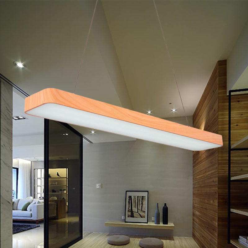 Minimal Wooden LED Pendant Lamp - 4"/8"/12" Wide - Beige - Office Ceiling Hanging Lamp