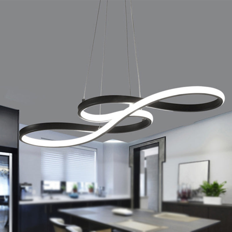 Modernism LED Ceiling Pendant with Acrylic Shade - Black/White/Gold - Twisted Hanging Lamp in Warm/White/Natural Light - 29.5"/39" Wide