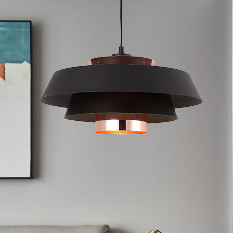 Contemporary 3-Tiered Metal Pendant Ceiling Light with 1 Bulb for Dining Room - Black/White