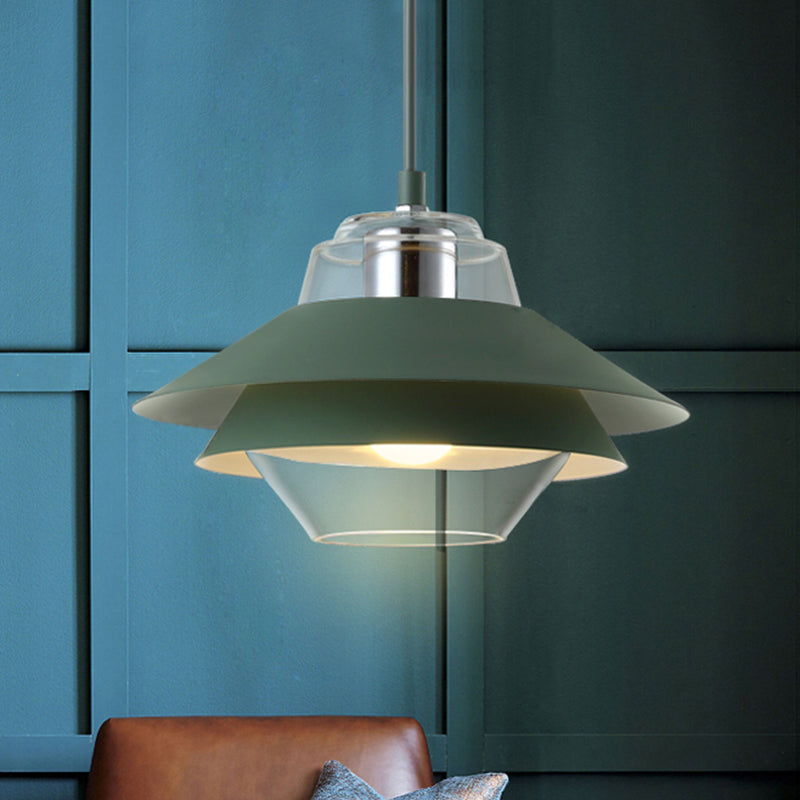 Stylish Gray/Yellow Flared Hanging Pendant Light with Clear Glass Shade