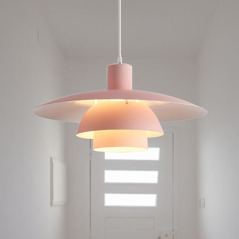 Nordic Metal 1-Head Ceiling Pendant Lamp – Modern Tiered Design with Flared Shade in Pink/White for Living Room