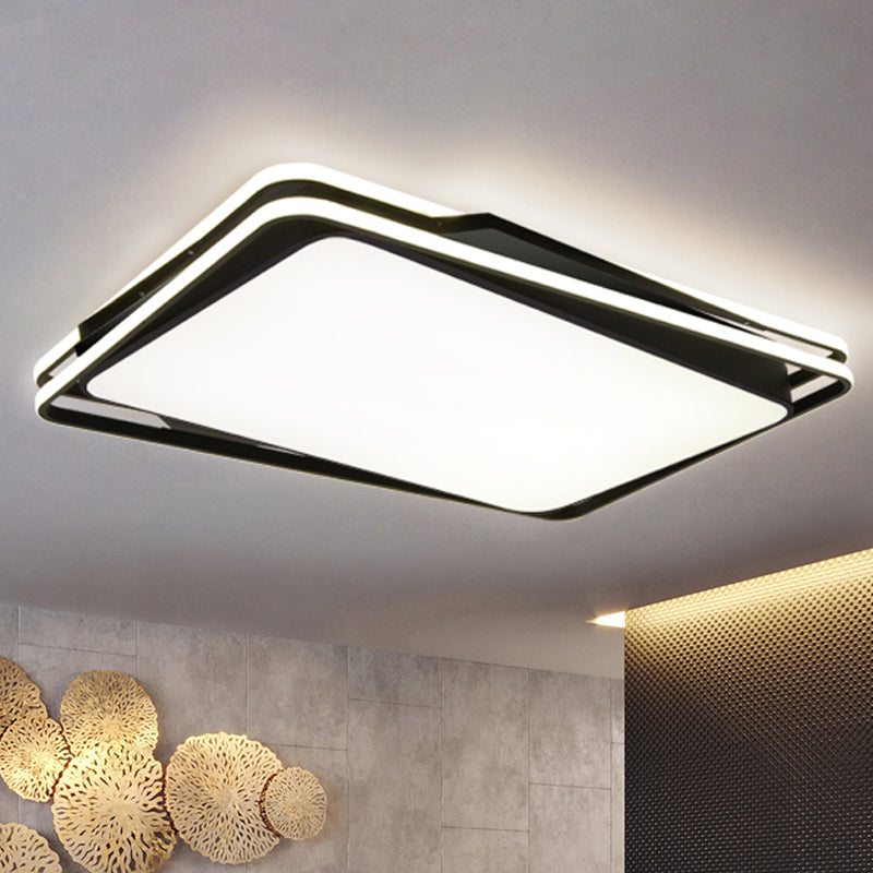 Black Geometrical Flush Mount Ceiling Lamp - Minimalist LED Metal Lighting in White/Warm Light, 23.5"/35.5" Wide