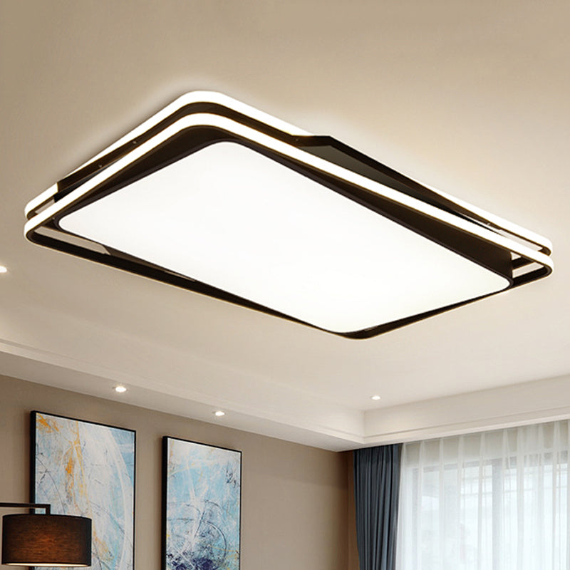 Black Geometrical Flush Mount Ceiling Lamp - Minimalist LED Metal Lighting in White/Warm Light, 23.5"/35.5" Wide
