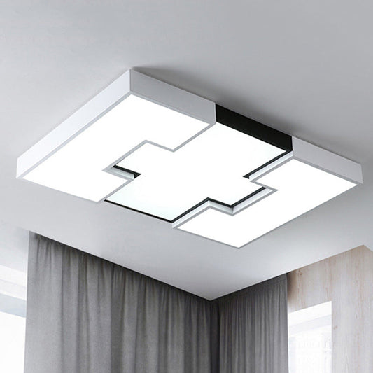 Modern LED Rectangular Metal and Acrylic Flush Ceiling Light in White with Recess Design