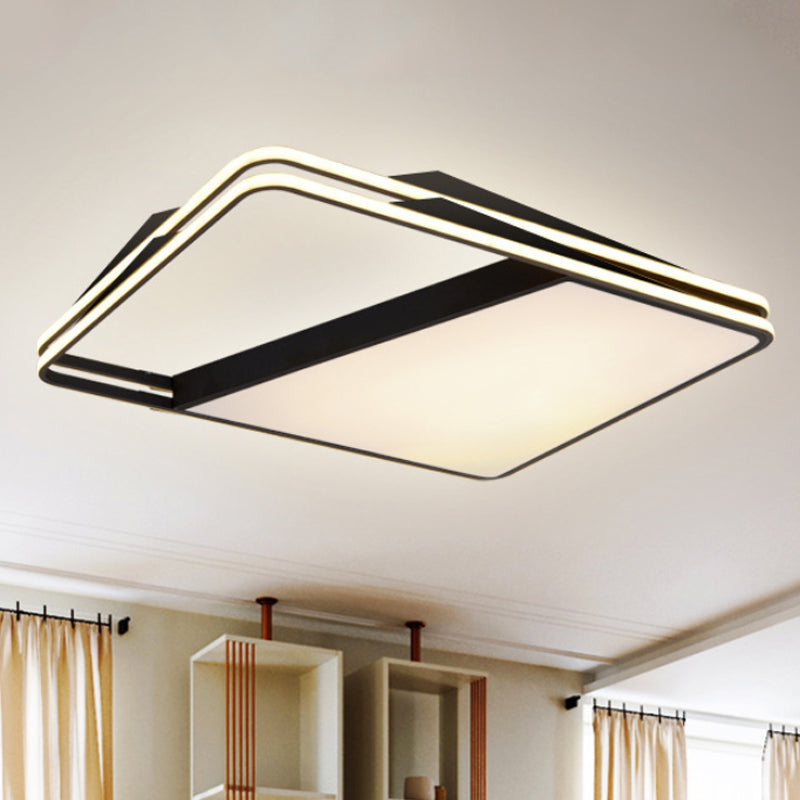 Modern Splicing Trapezoid Flush Ceiling Light - Metal LED Fixture in White/Warm Light, 23.5"/35.5" Wide