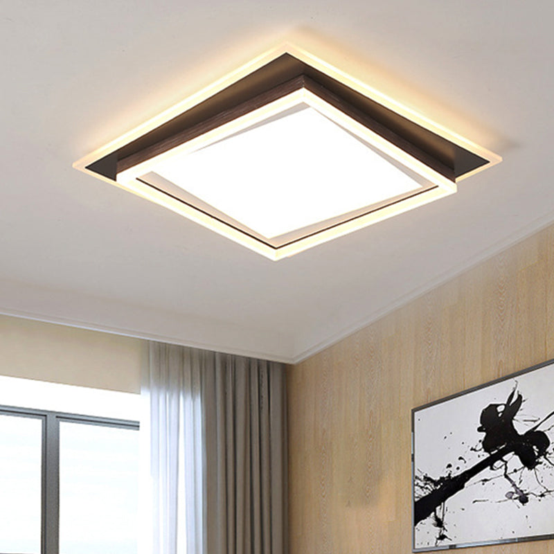 Modern Metal LED Flush Mount Ceiling Lamp with Recessed Diffuser - Square/Rectangular, White/Warm Light (16"/19.5"/35.5" Wide)