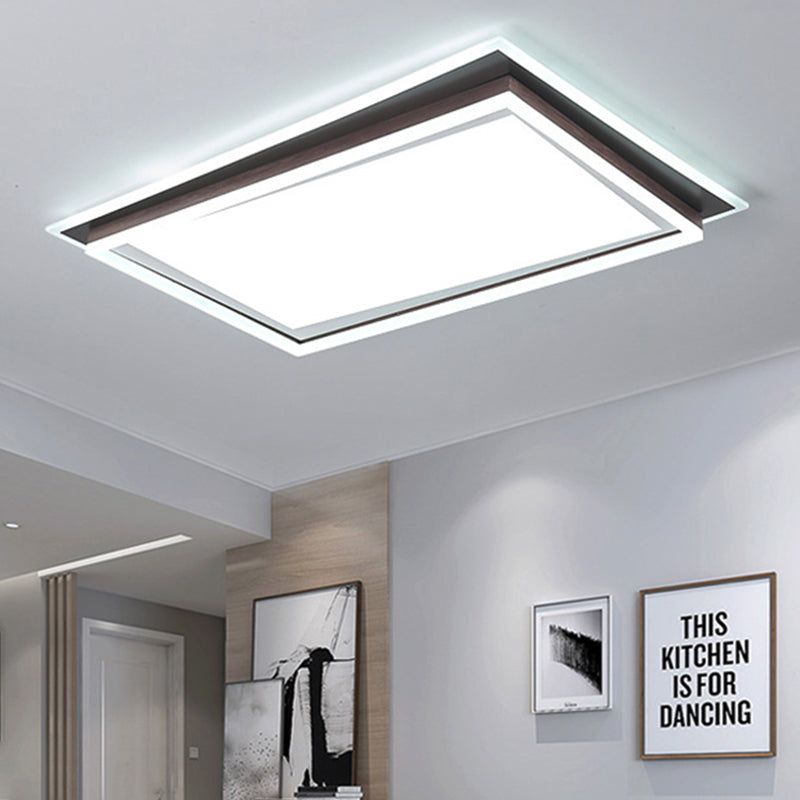 Modern Metal LED Flush Mount Ceiling Lamp with Recessed Diffuser - Square/Rectangular, White/Warm Light (16"/19.5"/35.5" Wide)