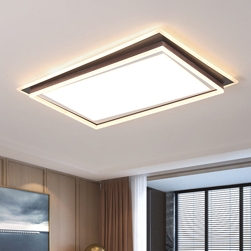 Modern Metal LED Flush Mount Ceiling Lamp with Recessed Diffuser - Square/Rectangular, White/Warm Light (16"/19.5"/35.5" Wide)