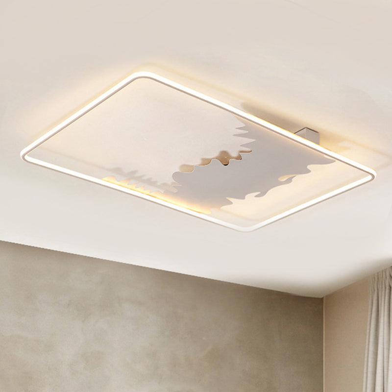 Art Deco Oblong LED Ceiling Flush Light in White/Warm Light, 34.5"/39" Wide