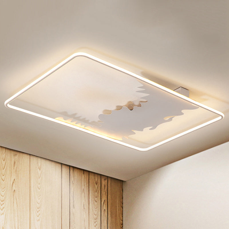 Art Deco Oblong LED Ceiling Flush Light in White/Warm Light, 34.5"/39" Wide