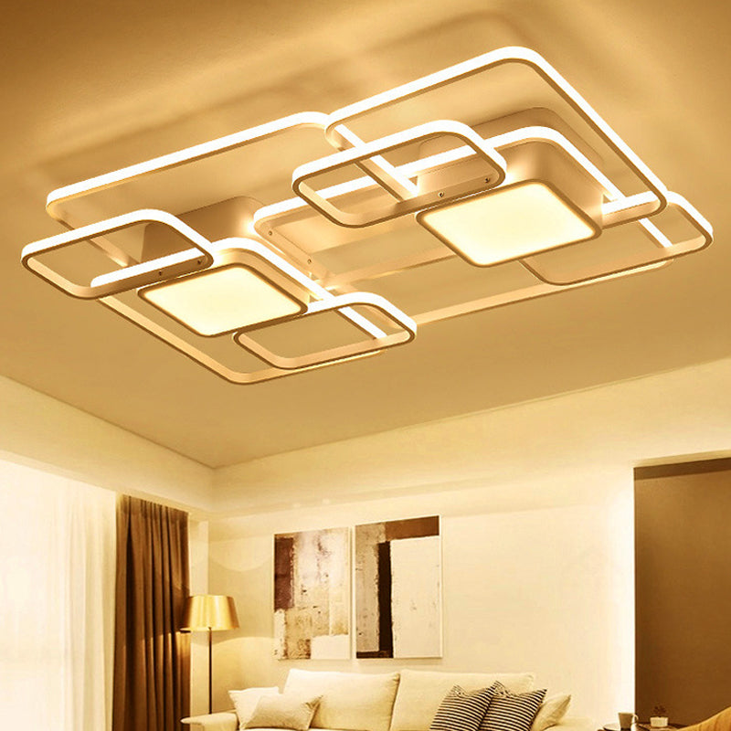Modern LED Acrylic Ceiling Light - Square and Block Design - 18"/21.5"/25.5" Wide - Flush Mount - Warm/White/Natural Light