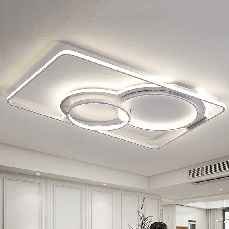 Geometric Metal Ceiling Mounted LED Flush Lamp Modern Lighting (White/Warm) - 35.5"/39" Wide, Black/White