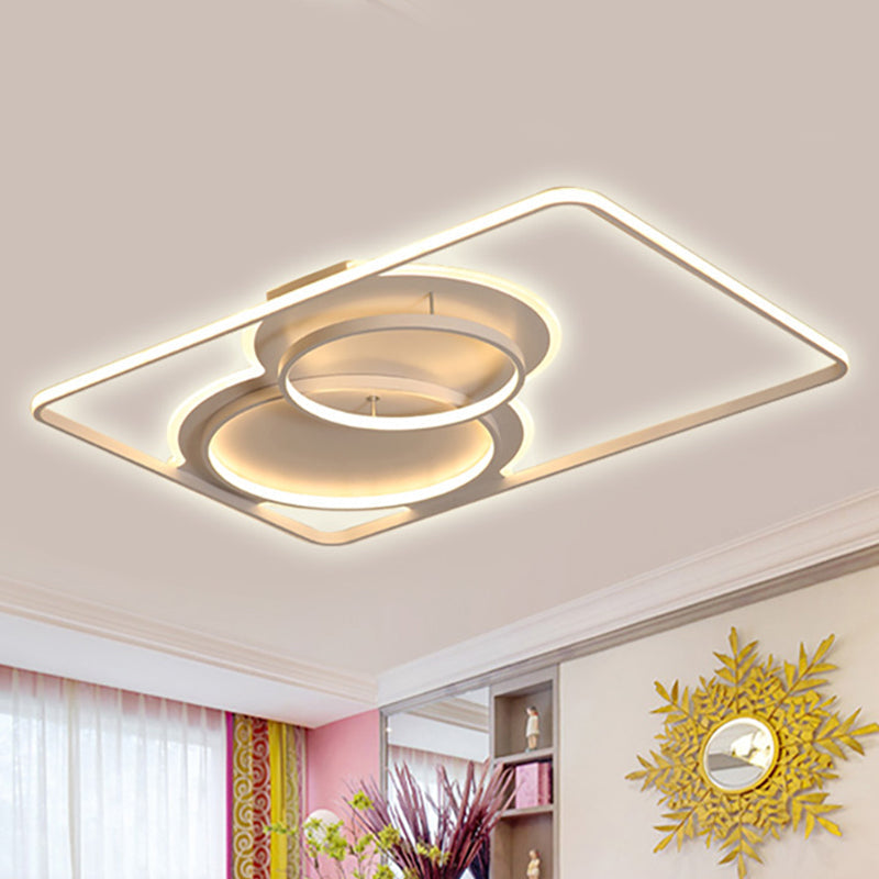 Geometric Metal Ceiling Mounted LED Flush Lamp Modern Lighting (White/Warm) - 35.5"/39" Wide, Black/White