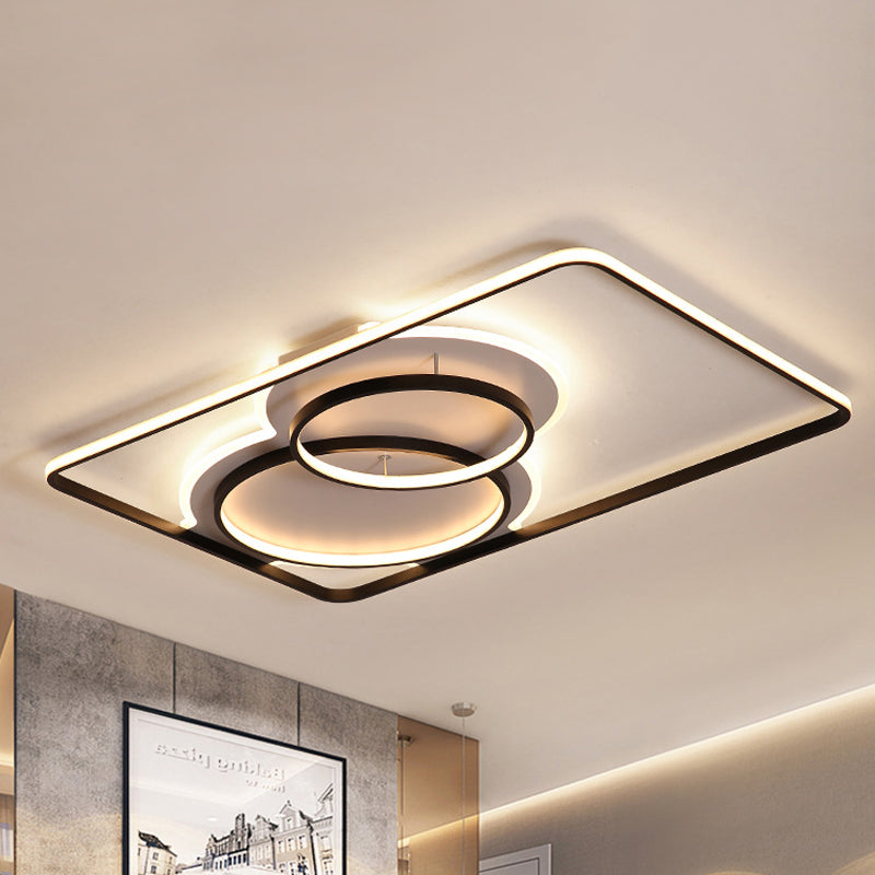 Geometric Metal Ceiling Mounted LED Flush Lamp Modern Lighting (White/Warm) - 35.5"/39" Wide, Black/White