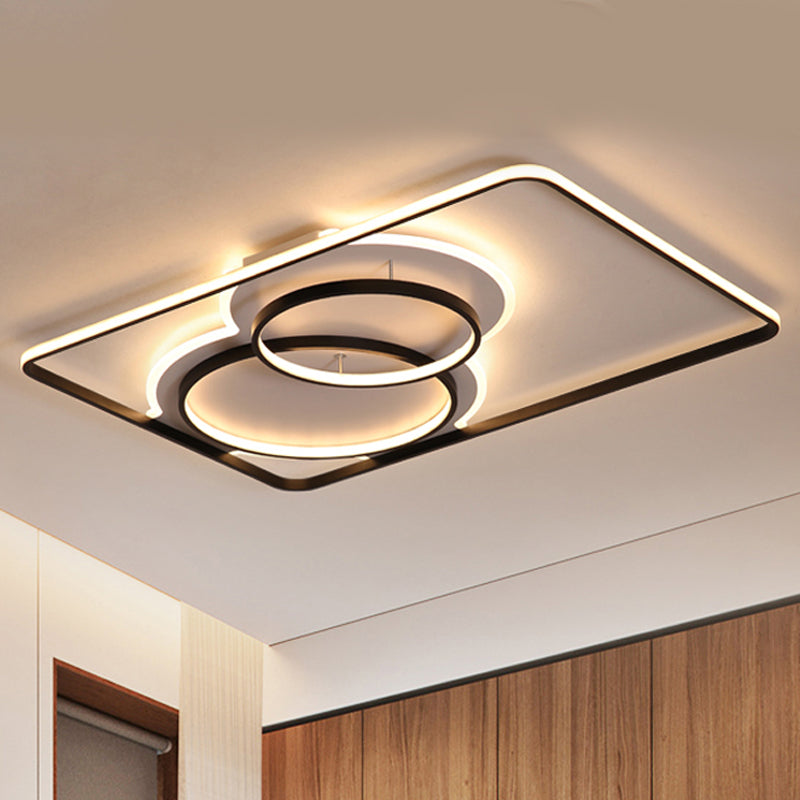 Geometric Metal Ceiling Mounted LED Flush Lamp Modern Lighting (White/Warm) - 35.5"/39" Wide, Black/White