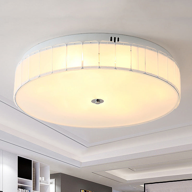 Modern Multi-Light Drum Bedroom Flush Mount Lamp with White Glass