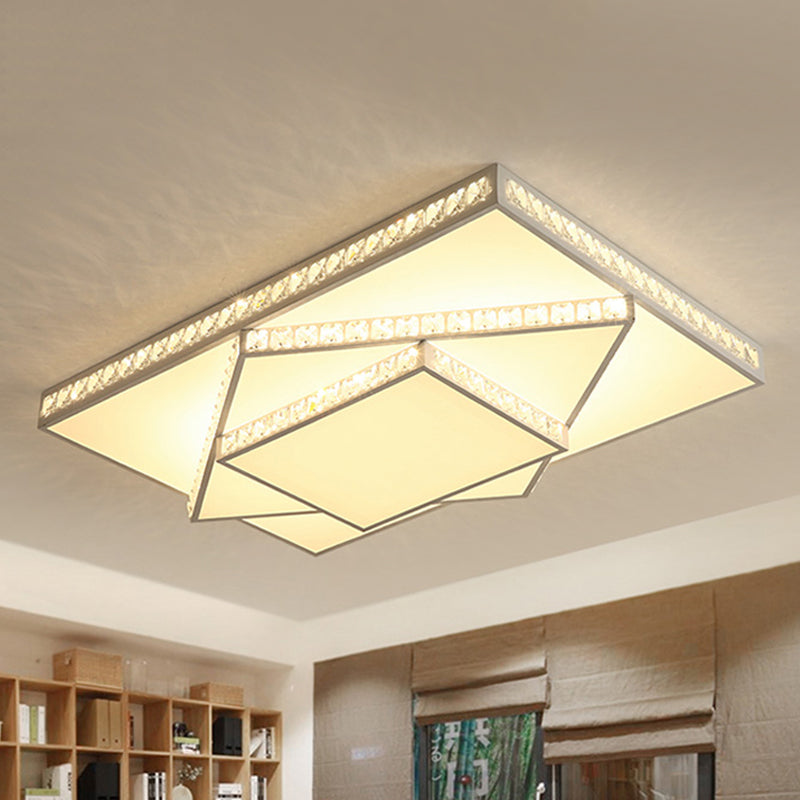 Contemporary Led Metal 3-Tiered Square Flush Ceiling Mount Light - White/3Rd Gear White /