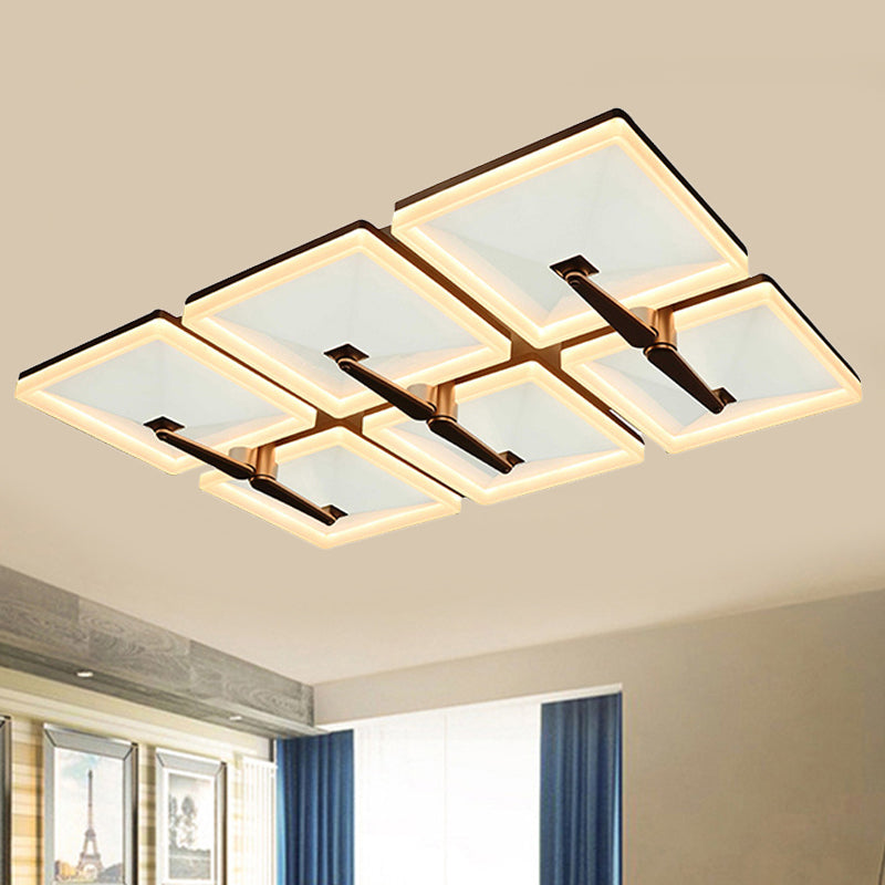 Minimalist Metal LED Ceiling Light Fixture with Splicing Square Design - 2/4/6 Heads, Third Gear White Lamp