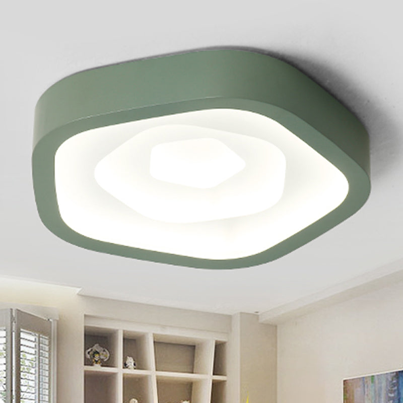 Nordic Flush Ceiling Lamp - Pink/Blue/Green Acrylic LED, 20.5" Wide, Pentagon Shape