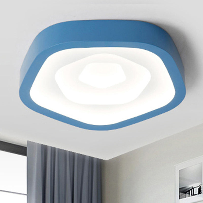 Nordic Flush Ceiling Lamp - Pink/Blue/Green Acrylic LED, 20.5" Wide, Pentagon Shape