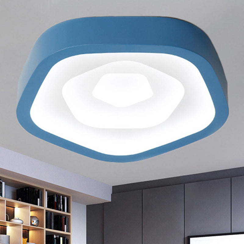Nordic Flush Ceiling Lamp - Pink/Blue/Green Acrylic LED, 20.5" Wide, Pentagon Shape
