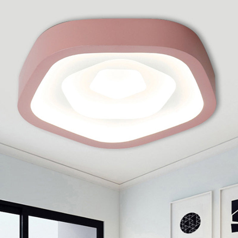 Nordic Flush Ceiling Lamp - Pink/Blue/Green Acrylic LED, 20.5" Wide, Pentagon Shape