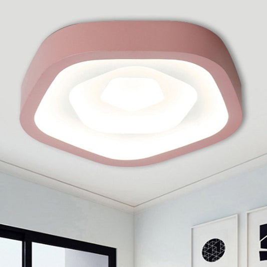 Nordic Flush Ceiling Lamp - Pink/Blue/Green Acrylic LED, 20.5" Wide, Pentagon Shape