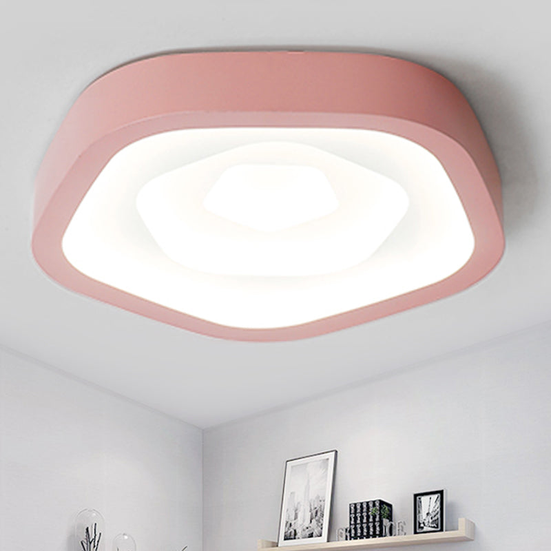 Nordic Flush Ceiling Lamp - Pink/Blue/Green Acrylic LED, 20.5" Wide, Pentagon Shape