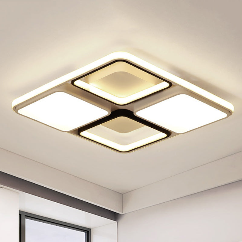 Modern LED Flush Mount Lamp: Black and White Square/Rectangle, 19.5"/45" Wide Acrylic Light Fixture in White/Warm Light