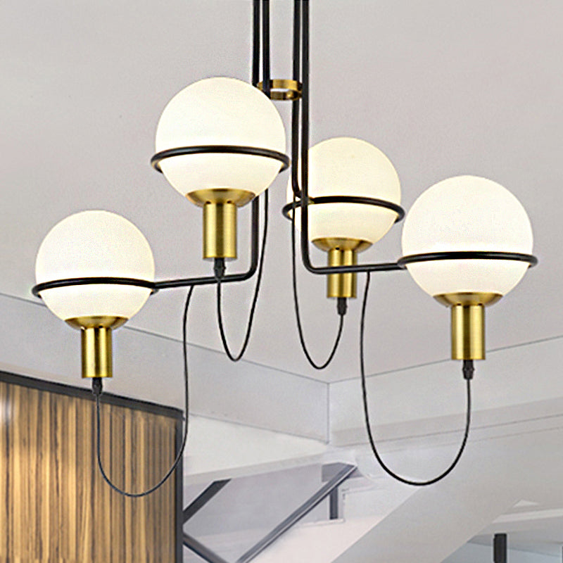 Lustre suspendu contemporain doré à 2/4 lumières avec abat-jour en verre transparent