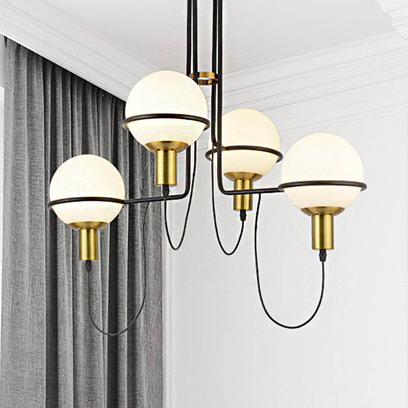 Lustre suspendu contemporain doré à 2/4 lumières avec abat-jour en verre transparent