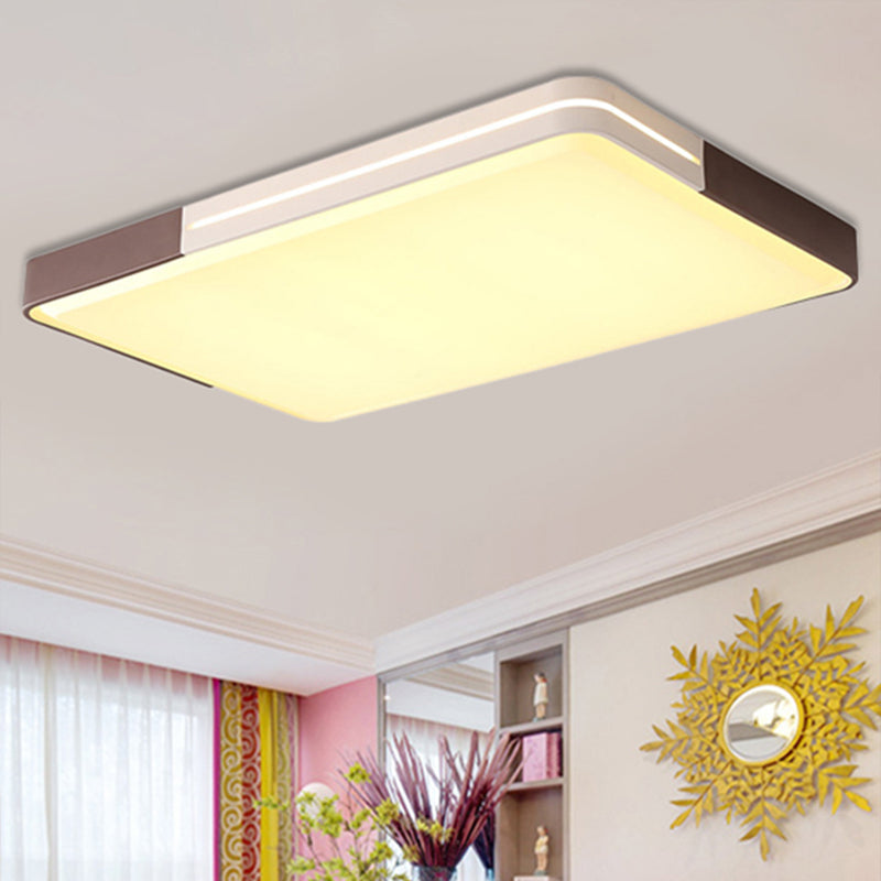 Modern White LED Flush Mount Ceiling Light for Living Room – Square/Rectangular Acrylic Shade, 19"/38" Wide
