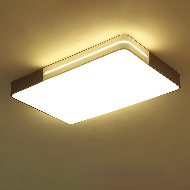 Modern White LED Flush Mount Ceiling Light for Living Room – Square/Rectangular Acrylic Shade, 19"/38" Wide