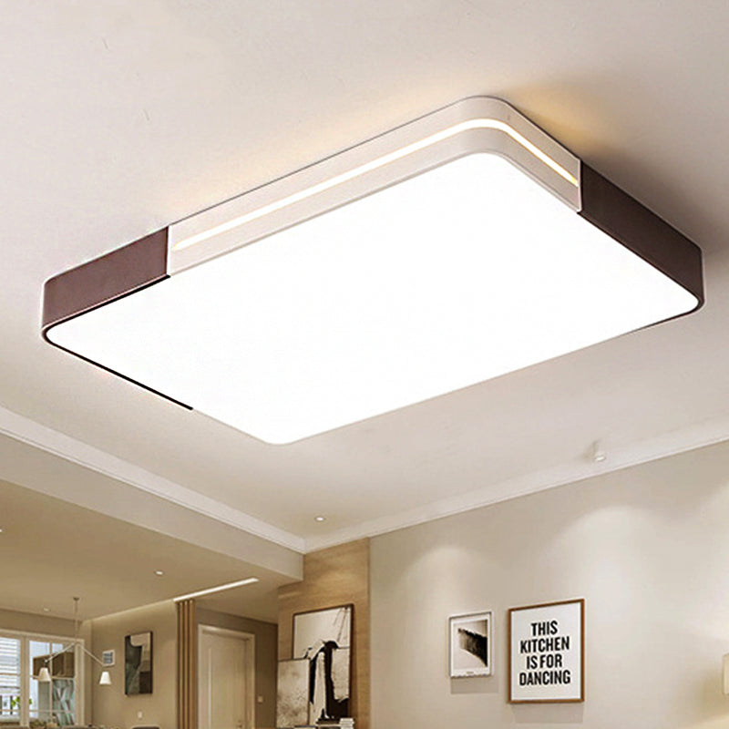 Modern White LED Flush Mount Ceiling Light for Living Room – Square/Rectangular Acrylic Shade, 19"/38" Wide