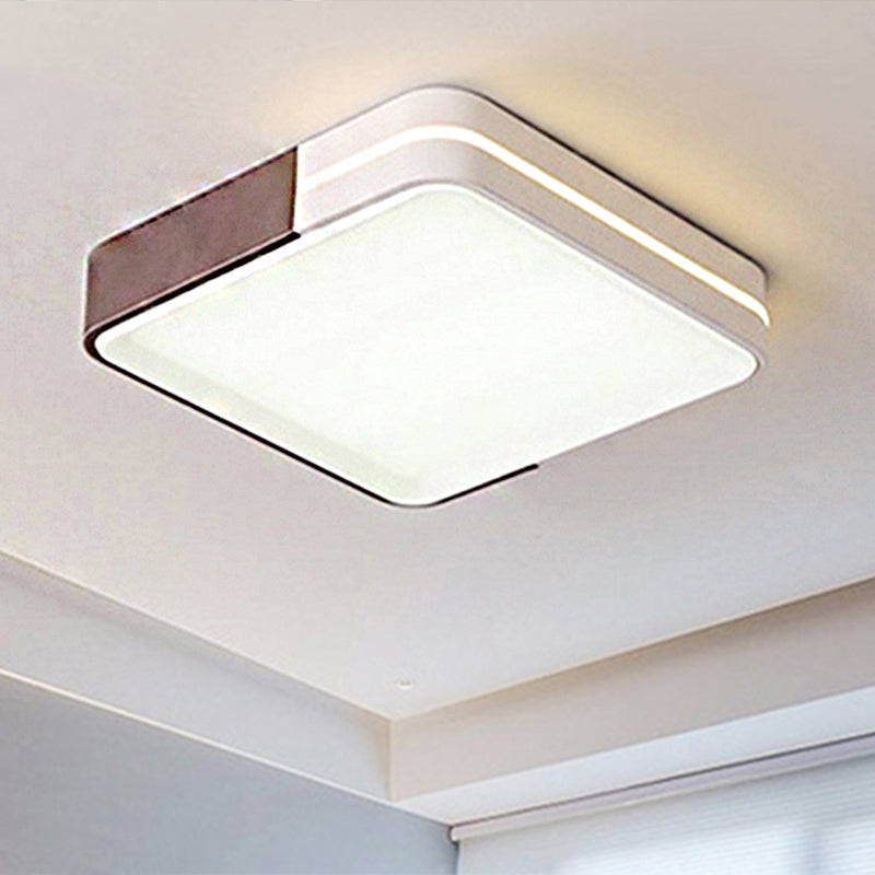 Modern White LED Flush Mount Ceiling Light for Living Room – Square/Rectangular Acrylic Shade, 19"/38" Wide