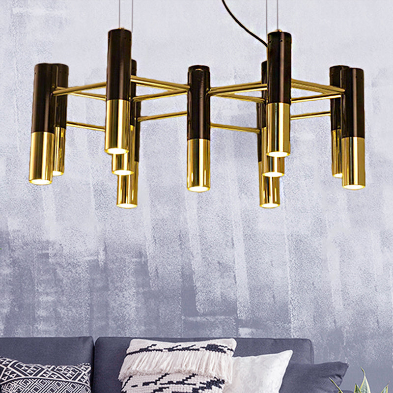 Lustre tubulaire LED doré contemporain : 11/22 lumières, luminaire suspendu chaleureux