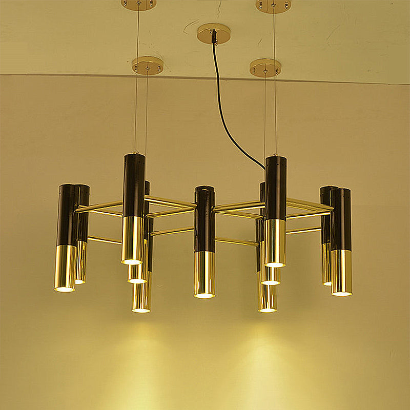 Lustre tubulaire LED doré contemporain : 11/22 lumières, luminaire suspendu chaleureux