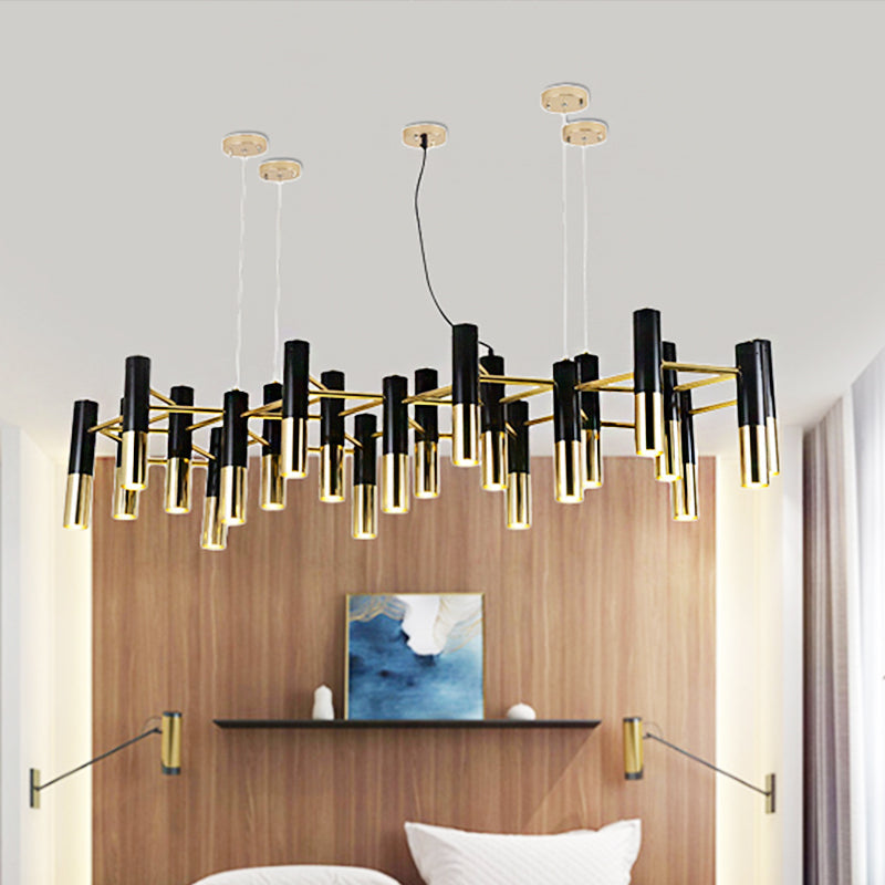 Lustre tubulaire LED doré contemporain : 11/22 lumières, luminaire suspendu chaleureux